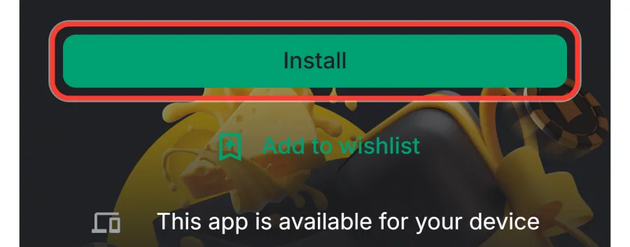Groene knop Install op de installatiepagina van de Kaasino app